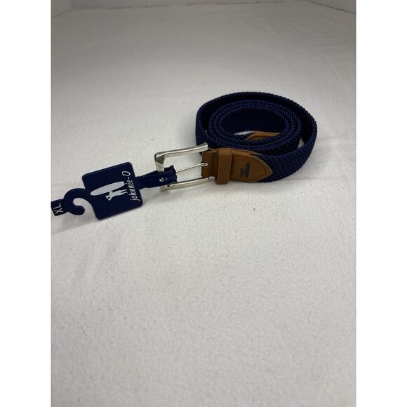 NWT! Men’s Johnnie-O Woven Navy Blue Belt With Leather Finishing Size XL - Picture 2 of 5